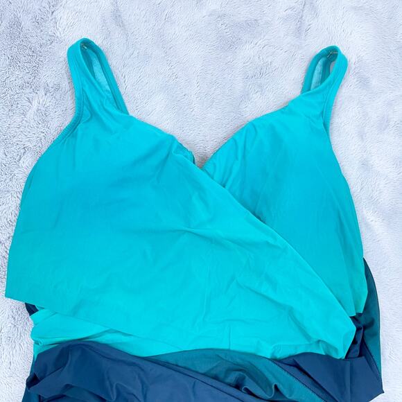 Lands End SlenderSuit Tummy Control Wrap One Piece Swimsuit Ombre Womens 22W DD - Picture 2 of 13
